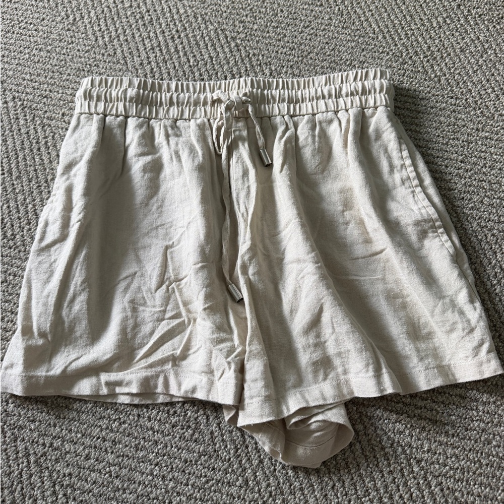 Zara Cream Linen-Blend Shorts